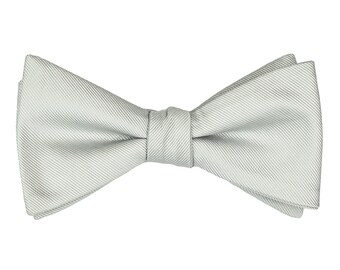 Light gray textured pre-tied bow tie, elegant wedding bow tie for groom groomsmen, mist grey ready to wear bow tie, Nebia collection
