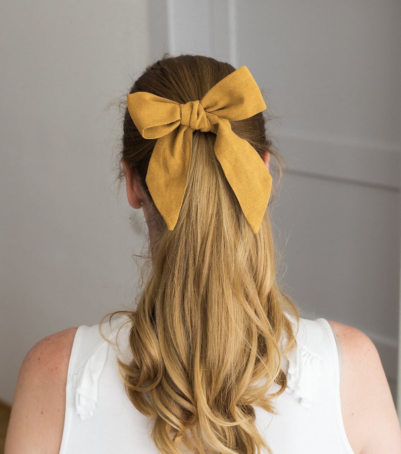 Gold yellow ladies bow, hair bow for women, headband, lady bow tie, ladies scarf, gifts for her, Gold collection image 1