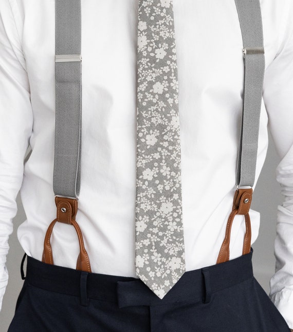 Light Gray Suspenders for Men, Button and Clip Suspenders
