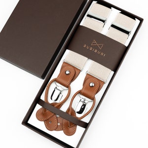 Ivory suspenders for men, button suspenders, cream white suspenders, champagne wedding suspenders for groom groomsmen image 8