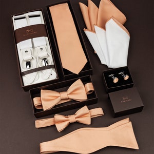 Pfirsichfarbene Krawatte für Männer, elegante Hochzeitskrawatte für Bräutigam und Trauzeugen, orangefarbene Krawatte, korallenrote Krawatten für Männer, Peach Fuzz-Kollektion Bild 8
