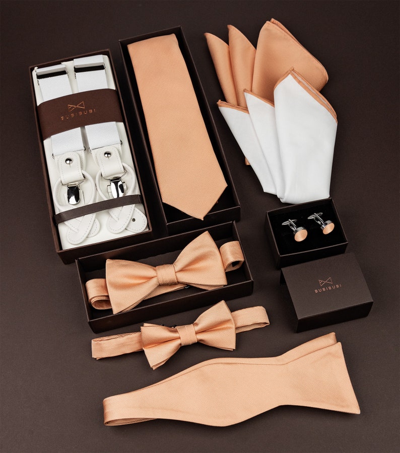 Pfirsichfarbene Krawatte für Männer, elegante Hochzeitskrawatte für Bräutigam und Trauzeugen, orangefarbene Krawatte, korallenrote Krawatten für Männer, Peach Fuzz-Kollektion Bild 8