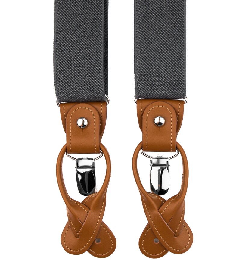 Dark Gray Suspenders for Men Brown Button Suspenders Loop Etsy