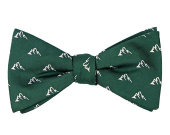 Green mountains pre-tied bow tie, nature lover bow ties, mountains ties, mountain embroidered wedding bow tie for groomsmen