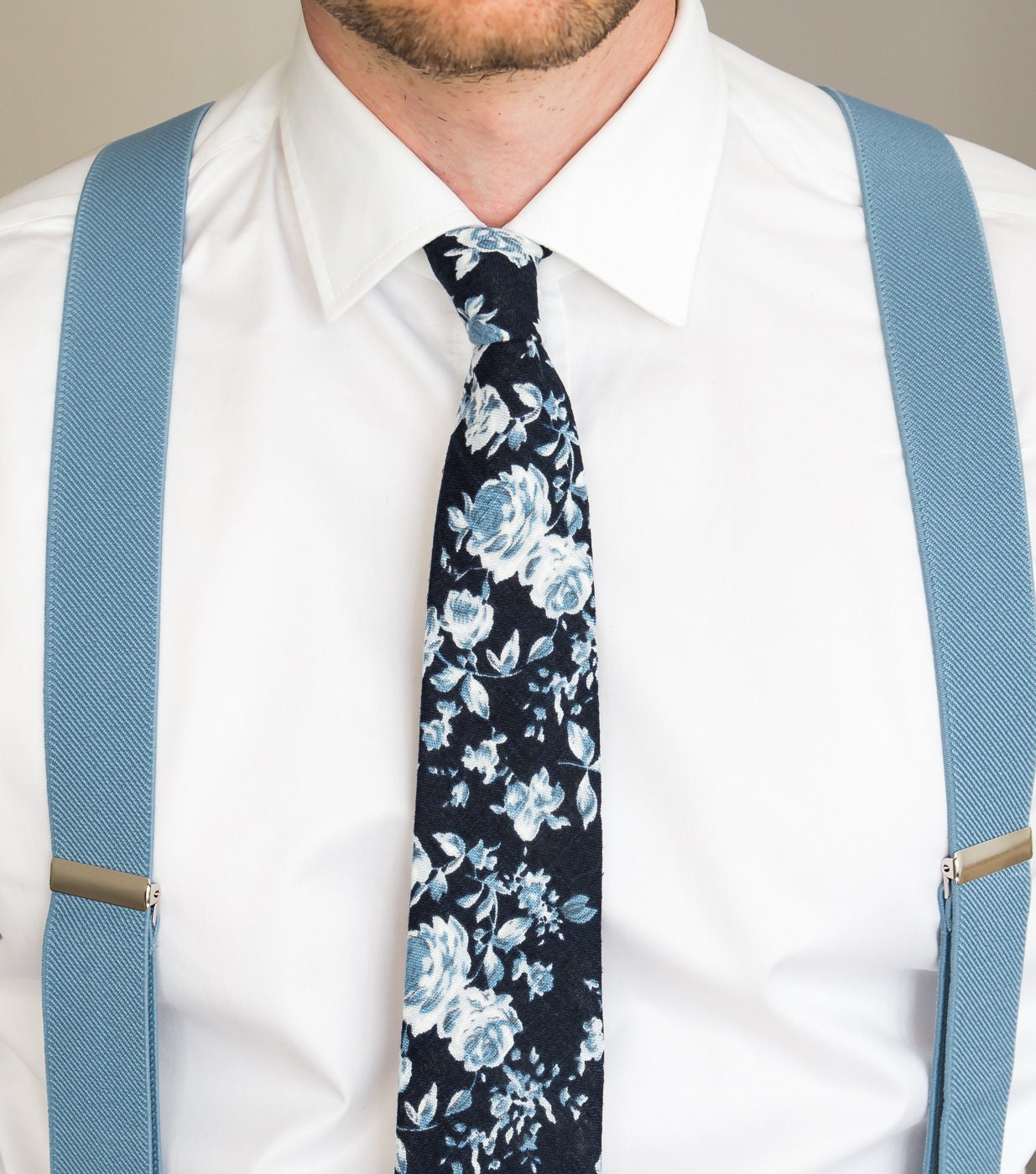 Navy Blue Floral Tie for Men Wedding Necktie for Groom Etsy