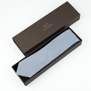 Dusty Blue necktie, groomsmen solid cotton tie, light blue wedding necktie for groom, boho rustic weddings image 6