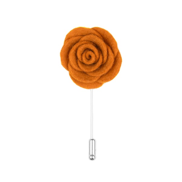 Fleur de revers en feutre orange, boutonnière pour hommes, broche en argent, épinglette de revers de garçons d'honneur de mariage, boutonnières de mariés, corsage floral