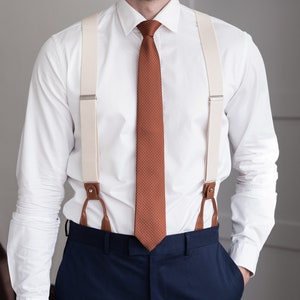 Ivory suspenders for men, button suspenders, cream white suspenders, champagne wedding suspenders for groom groomsmen image 4