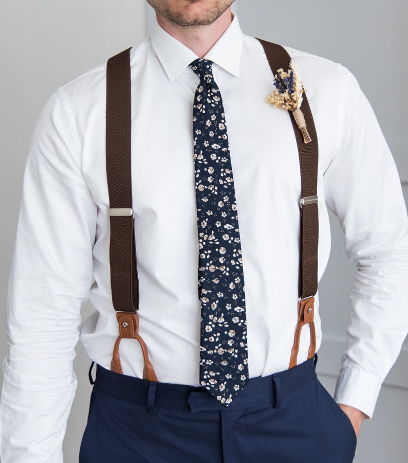 Dark brown suspenders for men, button suspenders, wedding suspenders for groom groomsmen, elastic suspenders, clip suspenders image 1