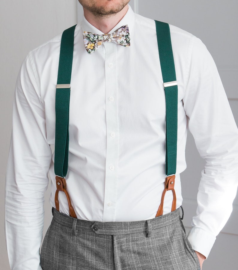 Green suspenders, men's button loop suspenders, clip braces, Wedding suspenders for groom and groomsmen, Hawaii wedding image 4