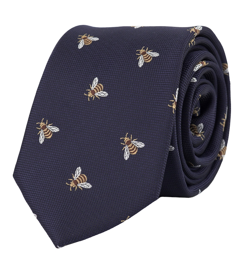 Navy blue bee tie, bees necktie,