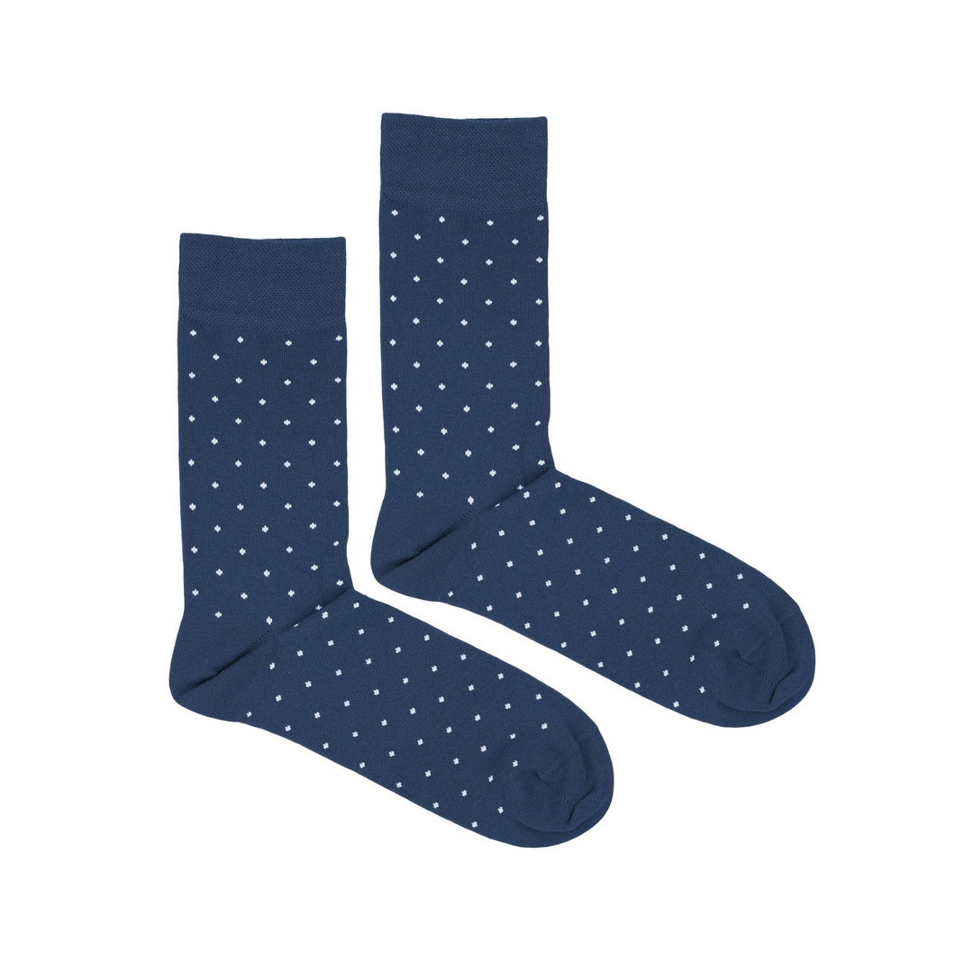 Blue Mens Dress Socks With Dots / Blue Casual Cotton Polka Dot Socks