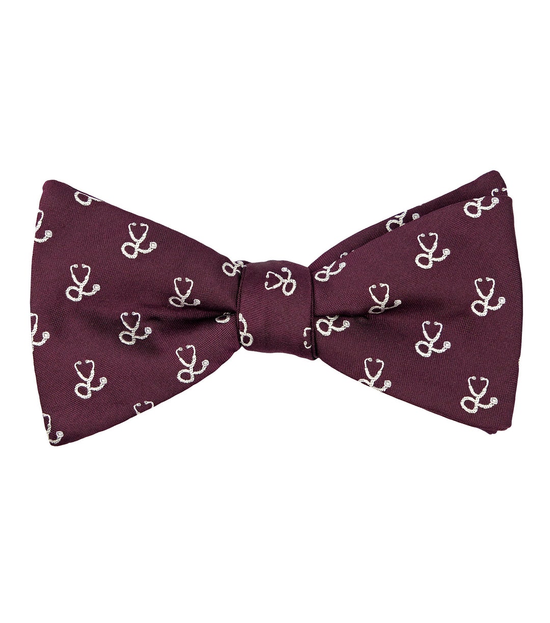Burgundy Stethoscope Selftie Bow Tie, Stethoscopes Untied Bow Ties