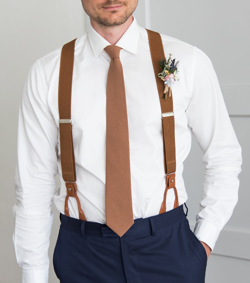 Brown Suspenders for Men Button Suspenders Wedding Etsy