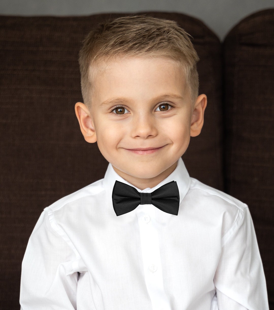 Black Satin Kids Bow Tie, Formal Event Boys Bow Ties, Ring Bearer