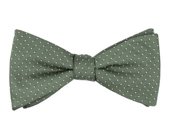 Sage green polka dot pre-tied bow tie, wedding ready to wear bow tie for groom groomsmen, Dotted bow ties, fall autumn weddings