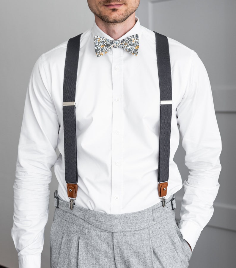 Dark Gray Suspenders for Men Brown Button Suspenders Loop Etsy