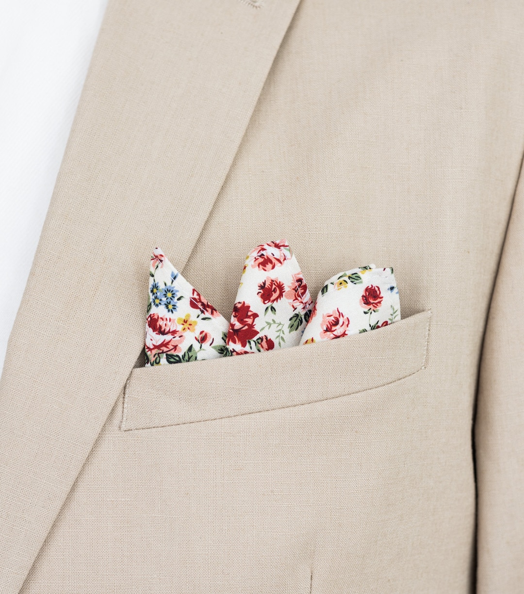 HUDSON ROMA FLORAL MERINO HANDKERCHIEF POCKET SQUARE - SAND main image 1