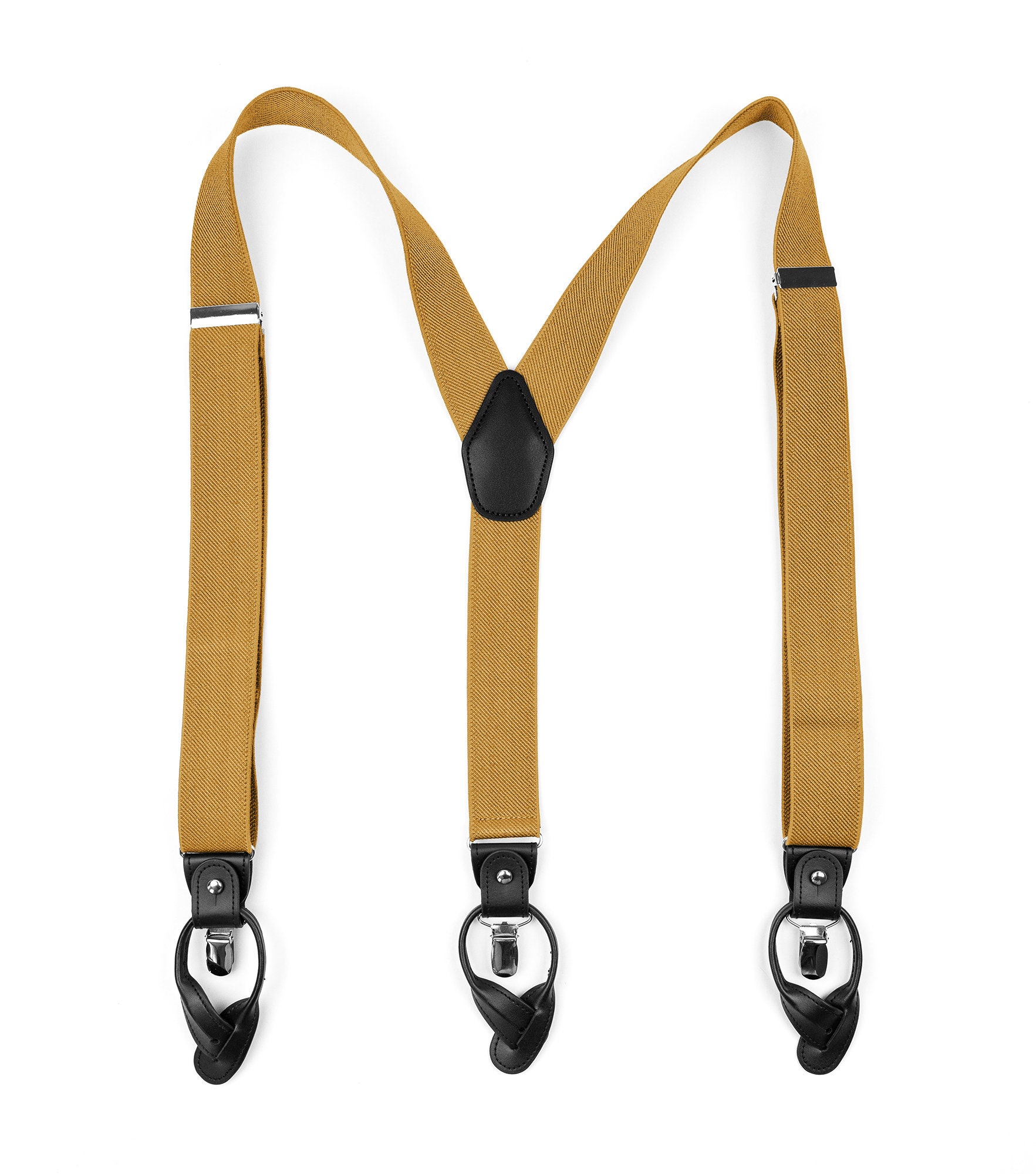 Mustard Yellow Suspenders for Men, Black Vegan Leather Button Tab and Clip  Braces, Wedding Loop Suspenders for Groom Groomsmen -  Hong Kong