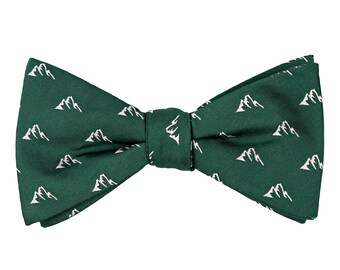 Green mountains self-tie bow tie, nature lover untied bow ties, mountain ties, mountain embroidered wedding bow tie for groomsmen