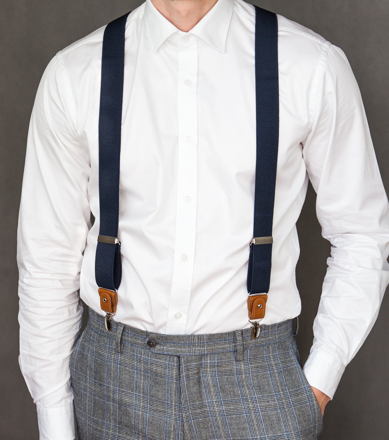 Navy blue bow tie and suspenders set for men Wedding Etsy