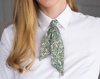 Sage Garden ladies necktie, green bow tie, Women's hair bow, floral ladies scarf, office outfit for women, gifts for her, floral headband