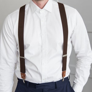 Dark brown suspenders for men, button suspenders, wedding suspenders for groom groomsmen, elastic suspenders, clip suspenders image 7