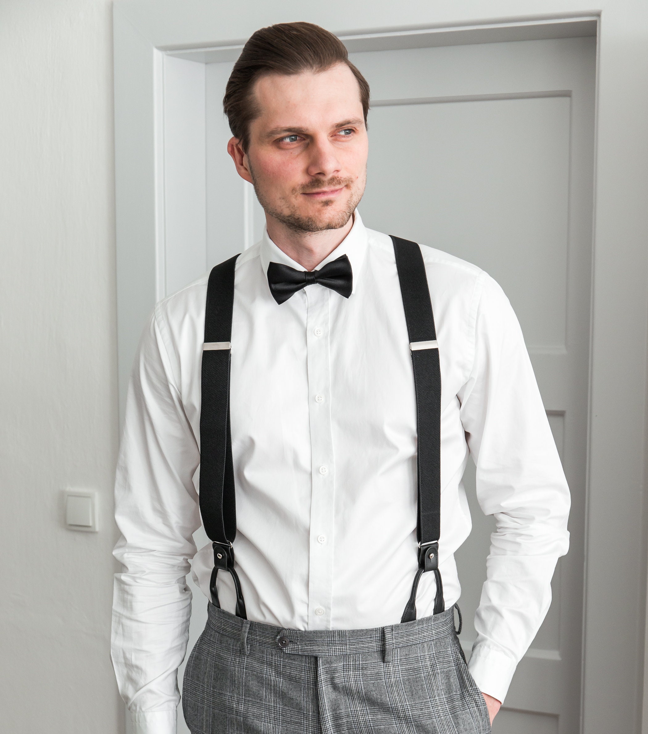 Men's Custom Monogrammed Tuxedo Suspenders Wedding Attire Black The