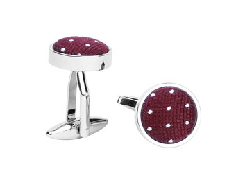 Burgundy red cufflinks, Polka dots cufflinks for groom and groomsmen, gift idea for men, dotted wedding cufflinks