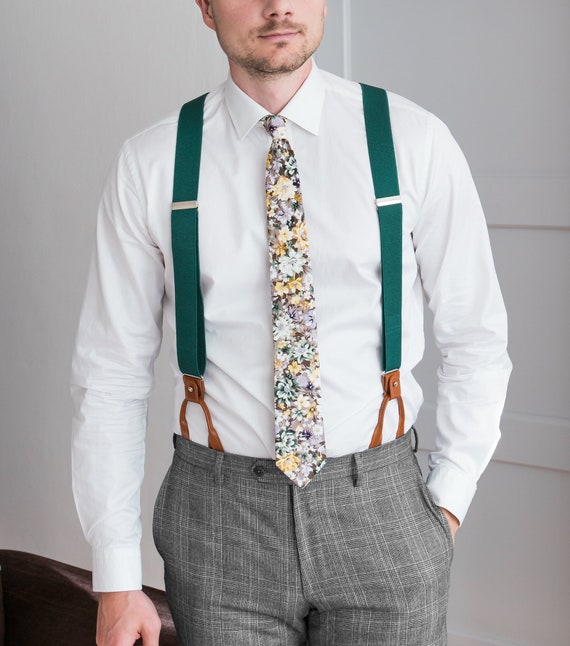 Green Suspenders, Men's Button Loop Suspenders, Clip Braces, Wedding  Suspenders for Groom and Groomsmen, Hawaii Wedding 