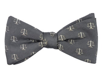 Gray scales self-tie bow tie, lawyers judges or law school graduates bow ties, grey scales tie, embroidered wedding bow tie for groomsmen