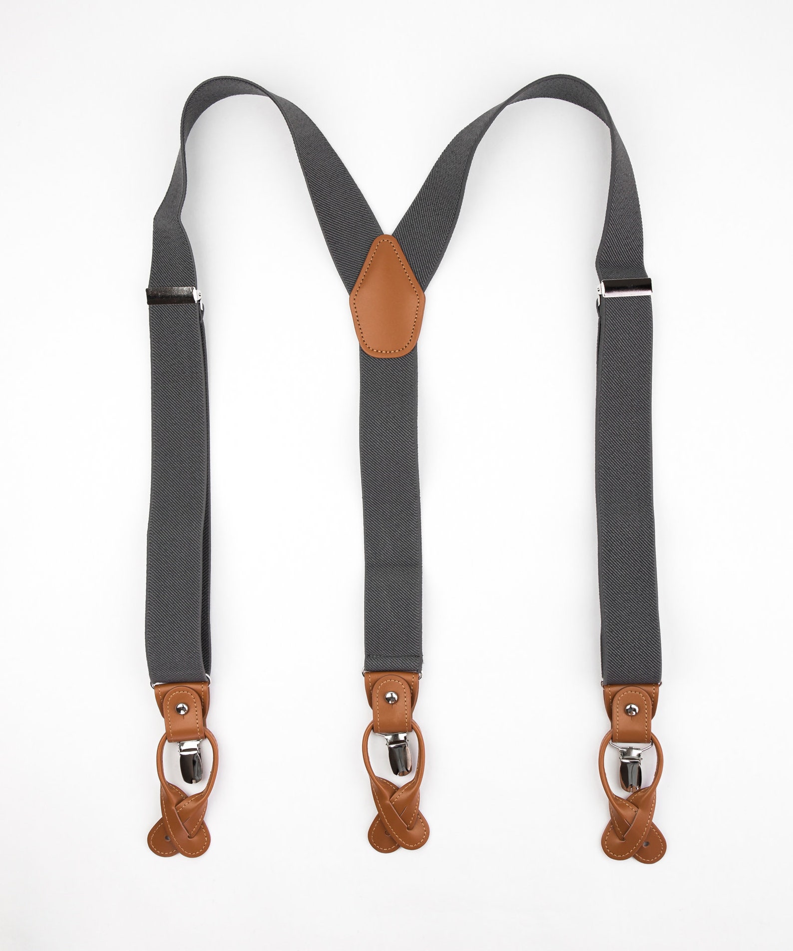 Dark Gray Suspenders for Men Brown Button Suspenders Loop Etsy