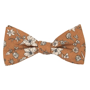 Brown floral pre-tied bow tie for men, flowers wedding ready to wear bow ties for groom groomsmen, Kioni collection