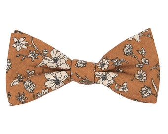 Brown floral pre-tied bow tie for men, flowers wedding ready to wear bow ties for groom groomsmen, Kioni collection