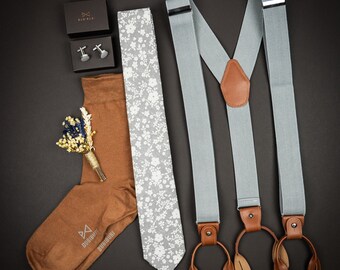 bubibubities Beige Suspenders for Men, Button Suspenders, Wedding Suspenders for Groom Groomsmen, Elastic Suspenders, Clip Suspenders