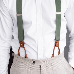 Sage green suspenders, leather button suspenders, clip braces, Wedding suspenders for groom and groomsmen, Hawaii wedding image 2