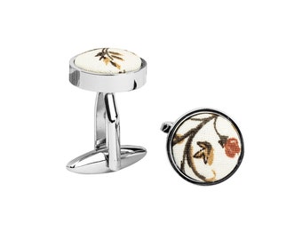 Ivory floral cufflinks, off white champagne wedding, gifts for men, gift idea, orange flower cufflinks, Everly collection