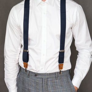 Navy blue suspenders for men Brown button suspenders Wedding | Etsy