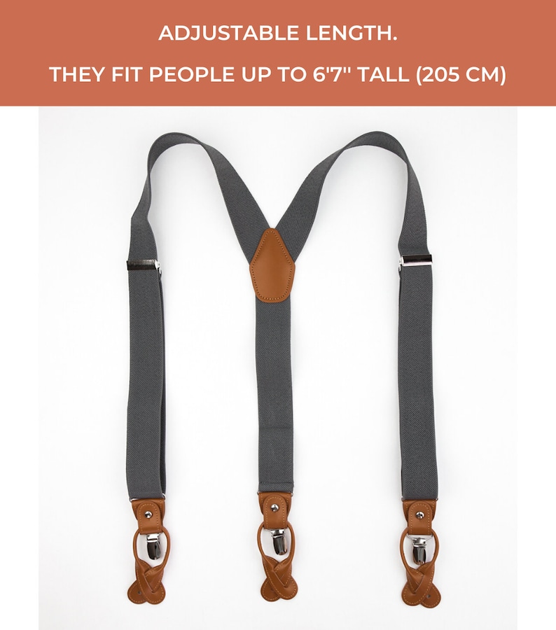 Dark Gray Suspenders for Men Brown Button Suspenders Loop Etsy