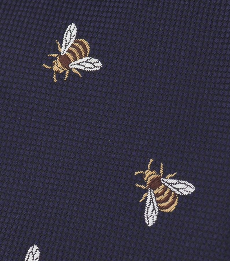 Navy blue bee tie, bees necktie, honeybee ties, bumble bee animal insect embroidered neckties, gift for men image 3