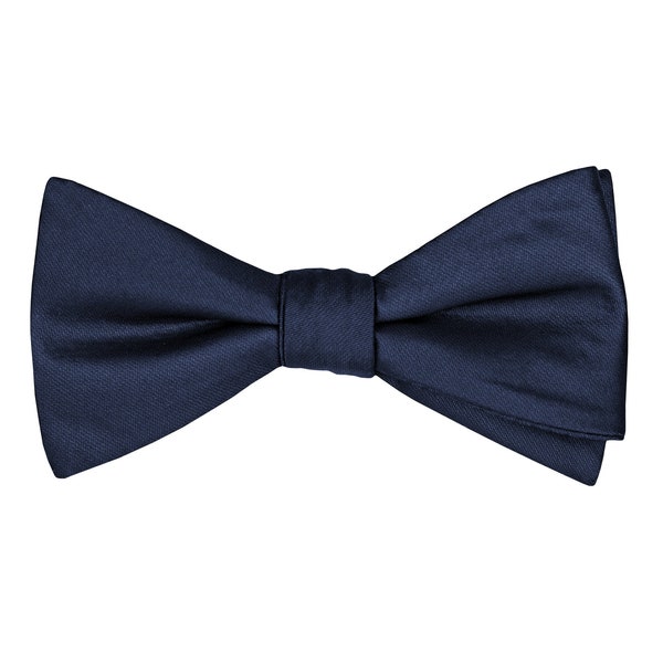 Navy blue satin pre-tied bow tie for men, formal wedding bow ties for groom groomsmen, elegant deep blue sateen bow ties, Marine collection