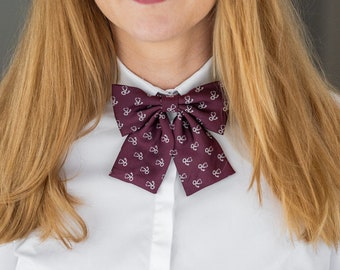 Burgundy stethoscope ladies bow tie, burgundy ladies bow tie, office outfit for women, gifts for her, medical theme lady bow