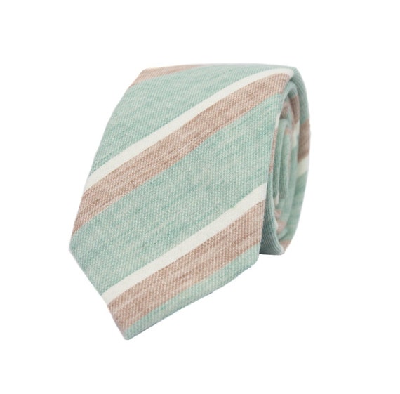 Mint Green Tie for Men Beige Stripes Wedding Necktie for - Etsy Singapore