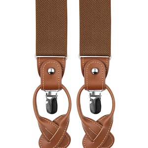 Brown suspenders for men, button suspenders, wedding suspenders for groom groomsmen, elastic suspenders, clip suspenders image 8