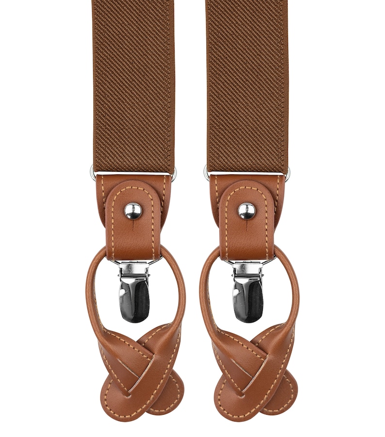 Brown suspenders for men, button suspenders, wedding suspenders for groom groomsmen, elastic suspenders, clip suspenders image 8