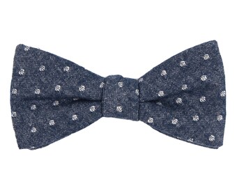 Blue white dots self-tie bow tie for men, untied cotton bow tie, polka dot wedding bow ties for groom groomsmen, boho style