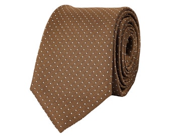 Brown necktie with polka dots for men, tan brown wedding ties for groom and groomsmen, bronze dotted tie