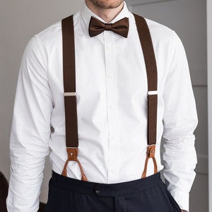 Brown satin self-tie bow tie, untied wedding bow ties for groomsmen and groom, elegant shiny sateen bow tie, Mocha collection zdjęcie 3