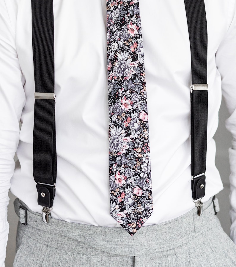 Schwarze Hosenträger für Männer, schwarze Lederknopfleiste und Clip-Hosenträger, formelle Hochzeit Groomsmen Hosenträger, elastische Knopfenden Hosenträger Bild 6