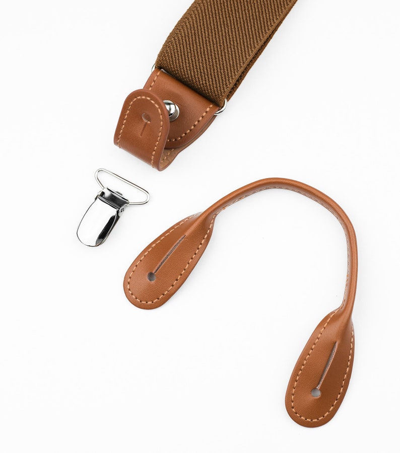 Brown suspenders for men, button suspenders, wedding suspenders for groom groomsmen, elastic suspenders, clip suspenders image 6